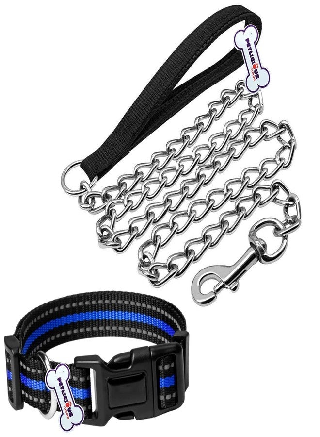 Petlicious & More® 19 mm Reflective Collar (Size 12" - 22" Inch, Color - Blue) with Chain Leash for Small & Medium Size Dogs (Chain Length - 5 Ft) - Image 1